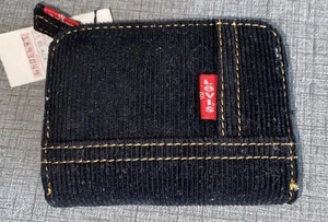 Billetera de pana negra vintage Levi’s billetera triple bolsa de monedas de identificación - Imagen 1 de 5