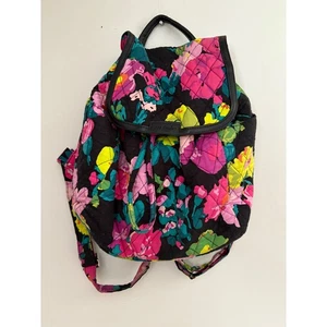 Mochila de viaje Vera Bradley acolchada Hilo negra prado floral con cordón - Imagen 1 de 6