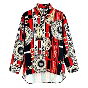 LA LUNE Damen klassisches Button-Down Shirt Bluse Tunika Gr. XL rot schwarz 3/4 Arm - Bild 1 von 16