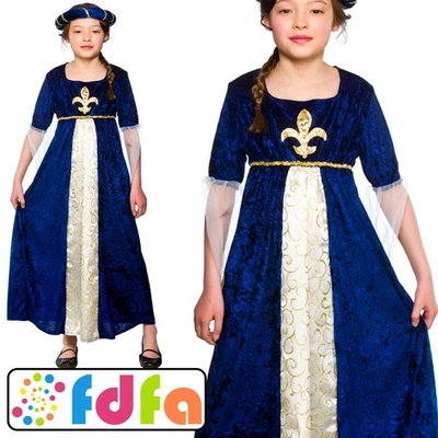 Wicked Medieval Tudor Princess Kids Girls Childs Fancy Dress Costume - Image 1 of 3