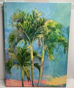 Tropical Palm Trees “Royal Palm Caribbean I” Inner Wood Frame Canvas Wall Art - Picture 1 of 11