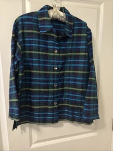 Chico's Design aqua, lila, schwarz karierte Jacke/Top-Gr. 1=M-99% Seide-3/4 Arm - Bild 1 von 5