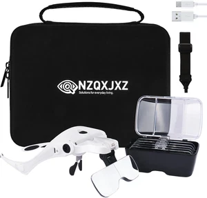 Headband Magnifying Glass - USB Charging with LED Light 5 Lenses Carrying Bag - Picture 1 of 11