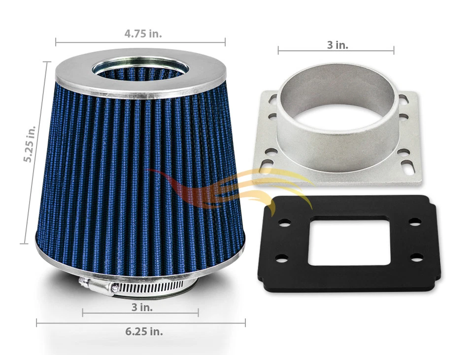 BLUE Mass Air Flow Sensor Intake MAF Adapter + Filter 92-03 Ranger 2.3/2.5/3.0L - Image 1 of 2