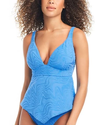 Bar III Women's Hanky-Hem Textured Tankini Top Size M Blue French Terry Swirl - Image 1 of 4