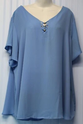 Avenue синий легкий совок шеи s/s пуловер с серебряной отделкой 30/32 новый с Ярлыками - Изображение 1 из 3