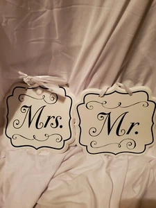 Mr and Mrs Wedding Reception Chair Signs Set of 2 shown - Picture 1 of 4