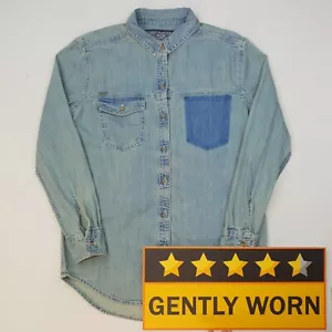 Superdry Womens Denim Shirt Western Button-Up UK 8 US 4 Blue Relaxed Cotton - Picture 1 of 9