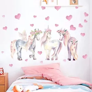 Wall Sticker Unicorn Flower Decal Animal Art Kid Room Removable Vinyl Home Decor - Picture 1 of 6