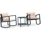 3pc Outdoor Conversation Set Rocking Chair Cushioned Sofa Garden Furniture