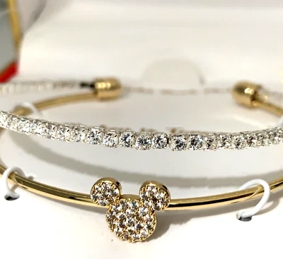 NUEVO EN CAJA Juego de 2 brazaletes de cristal enchapados en flash de oro de 14k Disney 'Mickey is Forever' Foto 1 de 4