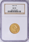 1860 LIBERTY HEAD HALF EAGLE $5 DOLLAR GOLD HIGH GRADE RARE NGC AU55