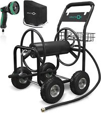 Garden Hose Reel Cart - 4 Wheels Heavy Duty Hose Cart, Nozzle & Waterproof Cover