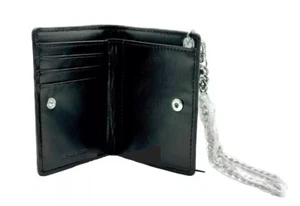 Michael Kors Bifold Snap Black Faux Leather Wallet Card Holder with Chain NWT - Picture 1 of 18