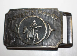 Hebilla de cinturón de latón vintage Rough 'N Ready vaquero occidental a caballo - Imagen 1 de 6