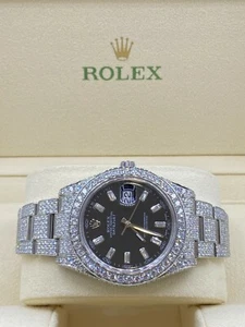 Rolex 41mm Datejust II Stainless Steel Custom Set Full Diamonds 116300 - Picture 1 of 12