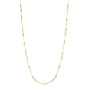 Trace Chain Station Pearl Necklace 9ct Yellow Gold 375 Hallmarked British Made - Picture 1 of 4