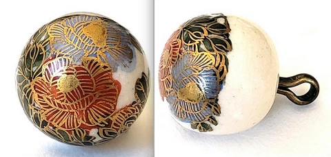 Japanese Satsuma Floral BALL Antique Button Larger Than Most Cover