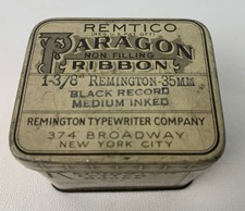 Vintage REMINGTON REMTICO PARAGON Typewriter Ribbon Tin 1910's NEW YORK