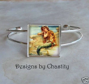 Mermaid Cuff Bracelet "Ocean Dreams" Bangle Fantasy Glass Vintage Altered Art  - Picture 1 of 1