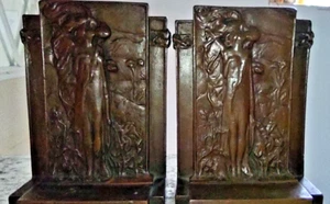" The Kiss " Bronze and Copper Bookends Antique Art Nouveau - Picture 1 of 6