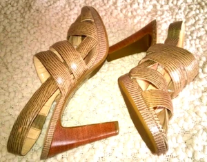 Talbots Womens Stretch Sandals Sz 7.5B Brown Reptile Print Leather 4" Heel NWOT - Picture 1 of 10