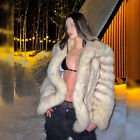 Women Real Natural Fox Fur Coat Lapel Collar Winter Warm Thick Jacket Overcoat