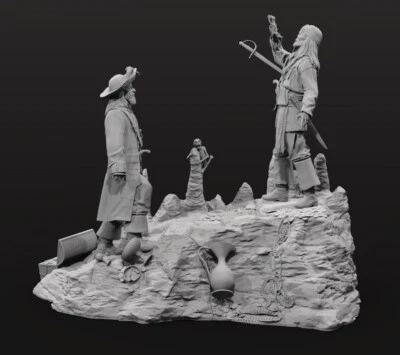 Captain Jack Sparrow vs Barbossa 3D Printed Figure, Pirates Duel, Unpainted - Image 1 of 4