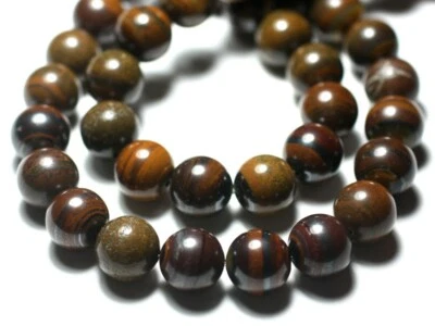 HOMEMADE 4pc - Perles de Pierre - Oeil de Fer Marron Boules 12mm - 7427039727648