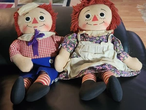 1960s? Knickerbocker Raggedy Ann & Andy 18" Pull Strings Talking Dolls - Picture 1 of 12