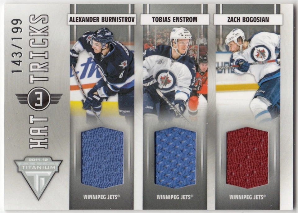 2011-12 Panini Titanium Hat Tricks Jersey BURMISTROV ENSTROM BOGOSIAN 3 199 Jets - Image 1 of 1