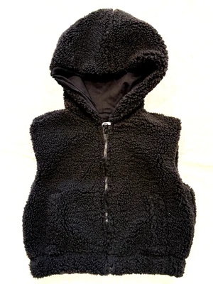 Old Navy Boy's Sz. S 6-7 Black Hooded Vest Teddy Bear Sherpa Fleece, fully lined - Image 1 of 4