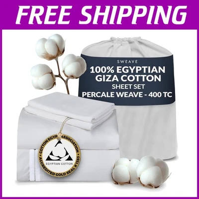 Sábanas de percal de algodón egipcio tamaño completo - lujosas 400 TC Foto 1 de 4