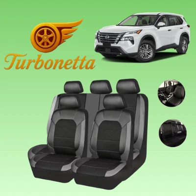 Juego completo de funda de asiento de lujo de cuero sintético negra de 5 asientos para todos Nissan Foto 1 de 4