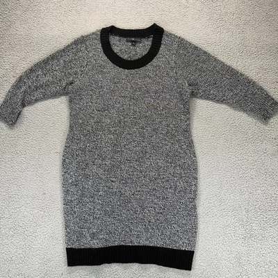 Vestido suéter tejido acanalado Derek Heart jaspeado negro blanco para mujer 1X Plus Foto 1 de 4