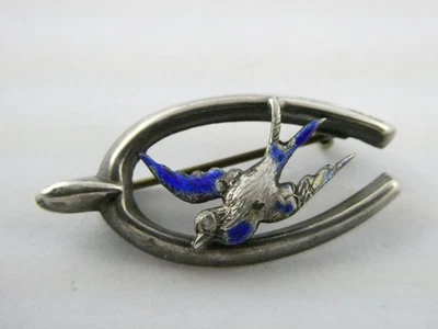 Antique Adie and Lovekin Ltd Sterling Silver Wishbone Enameled Bird Pin AS IS - Image 1 of 4
