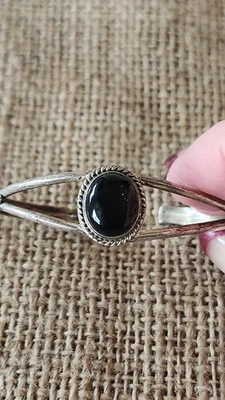 Pulsera de plata de ley con ónix ancho superior 0,59" ajuste hasta 6" muñeca 9,7 gramos Foto 1 de 4