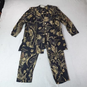 Old Money Outfit Set 2 Piece Womens 16 Black Gold Floral Stephanie Pantsuit - Picture 1 of 21