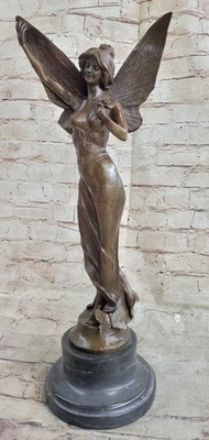 100% BRONZE NUDE WINGED FEMALE STATUE NIKE VICTORY ANGEL SCULPTURE HOT CAST - Image 1 of 4