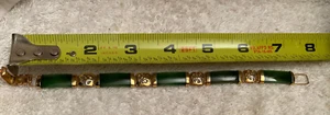 Jade Chinese Oriental Gold Plated Vintage Bracelet 7.5" BEAUTIFUL + Good Luck - Picture 1 of 6