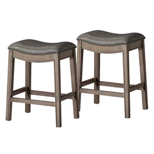 Maven Lane Adrien Counter Stool, Reclaimed Oak, Ronan Stone Vegan Leather - Picture 1 of 6