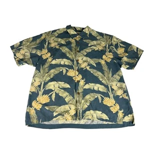 Jamaica Jaxx Men's Shirt Top Blue Yellow Palm Print Button Down Silk Vintage - Picture 1 of 4