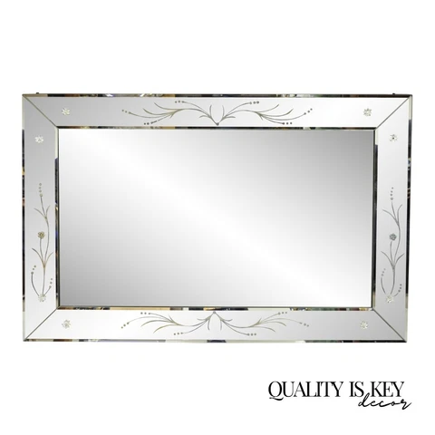 Vintage Hollywood Regency Venetian Style Etched Frame 42x66 Wall Mirror Cover