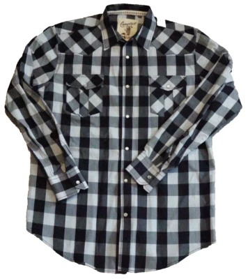 Coastal Western Shirt Mens Large Black White Plaid Pearl Snap Up Long Sleeve - Image 1 of 4