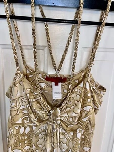 Les Copains Umpire Resort Chain Halter Dress Gold Ivory 44 Italy - Picture 1 of 9