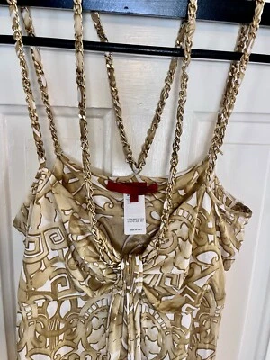 Les Copains Umpire Resort Chain Halter Dress Gold Ivory 44 Italy - Image 1 of 4