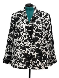 Danny & Nicole Women’s Blazer 20W Black White Floral Ruffle Collar Jacket - Picture 1 of 12