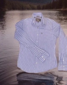 $65 ABERCROMBIE FITCH Mens Med Muscle Shirt Blue Striped Button Down Long Sleeve - Picture 1 of 7