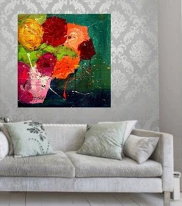 Abstract ORIGINAL VASE of FLOWERS ART PAINTING Upcycled SWARTZMILLER DNA SIGNED - Picture 1 of 20