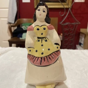 Vtg California Art Pottery Planter Girl/Maiden Yellow Apron Black Hair Plus - Picture 1 of 8